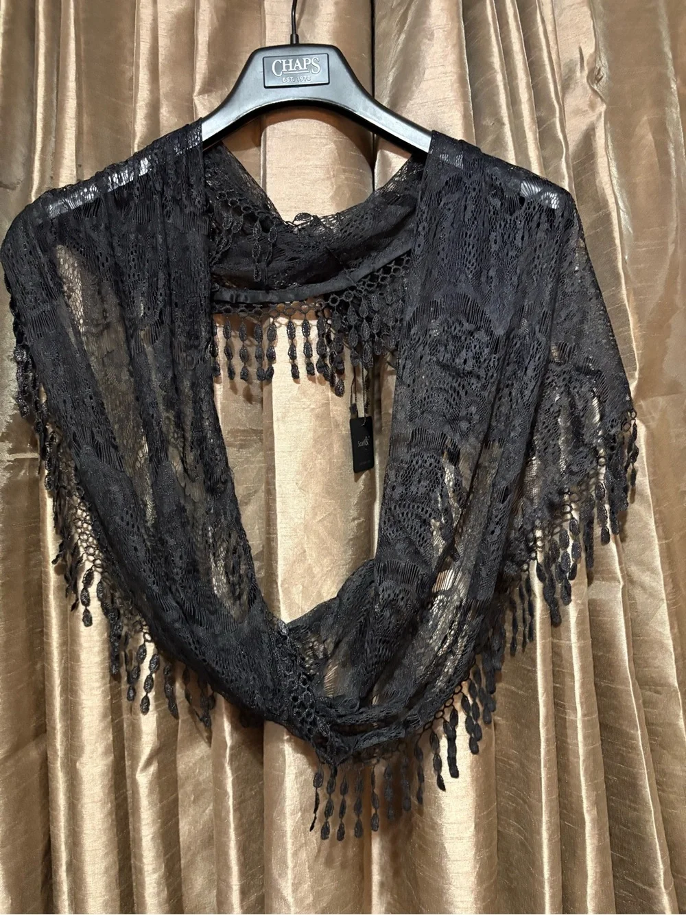NWT Scarf& Black Lace‎ Fringe Shawl Scarf #2005